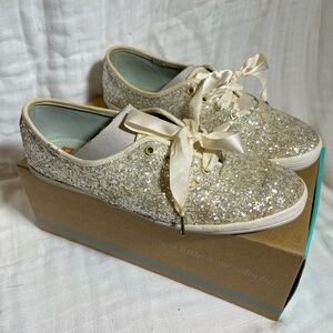 Keds For Kate Spade Glitter Shoes Size 8.5m In Wh… - image 1